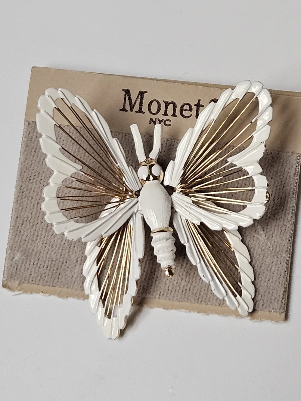 Monet White and Gold Butterfly Brooch